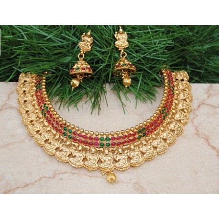 Lakshmi Goddess Kemp Stone Necklace Set